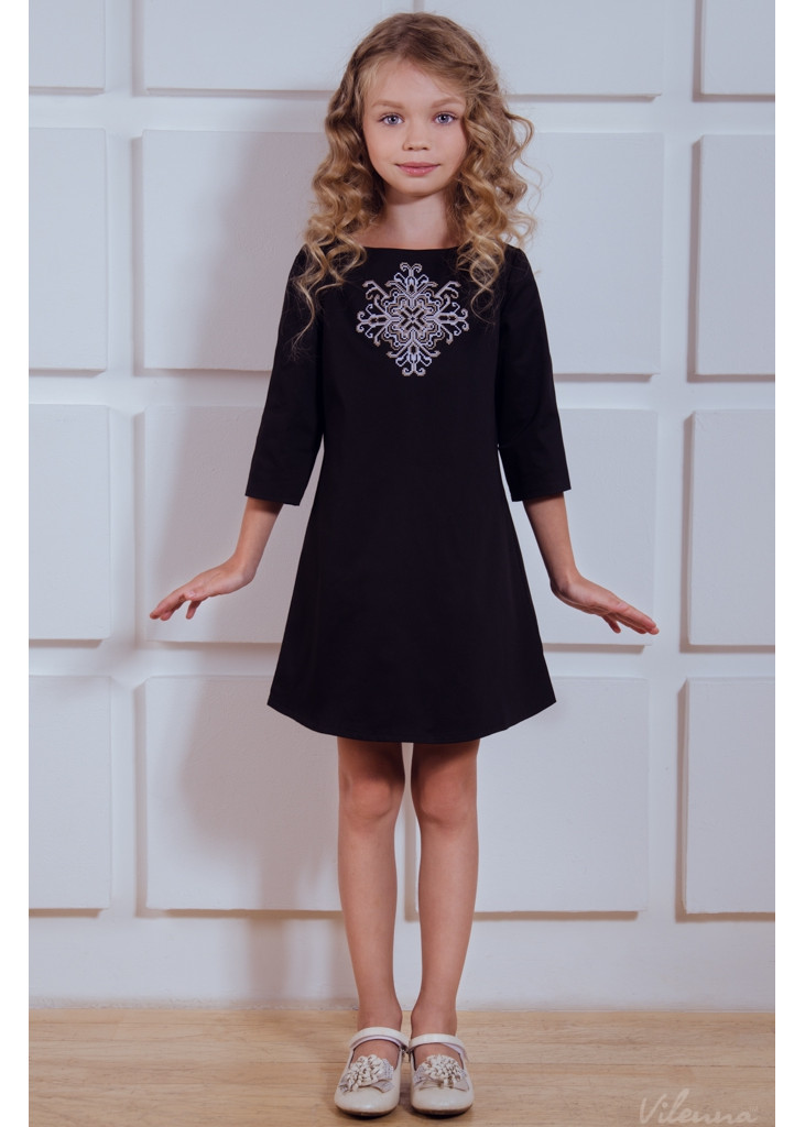 Бавовняна сукня для дівчинки з вишивкою • чорний • інтернет магазин • vilenna • додатковий ракурс 9