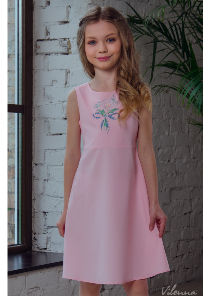 Сукня для дівчинки з квітковою вишивкою та оригінальними зав'язками на спині • колір: рожевий • інтернет магазин • vilenna • інш