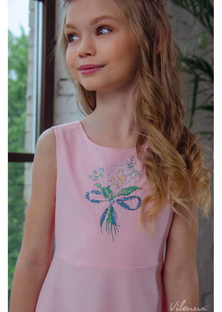 Сукня для дівчинки з квітковою вишивкою та оригінальними зав'язками на спині • колір: рожевий • інтернет магазин • vilenna • дод