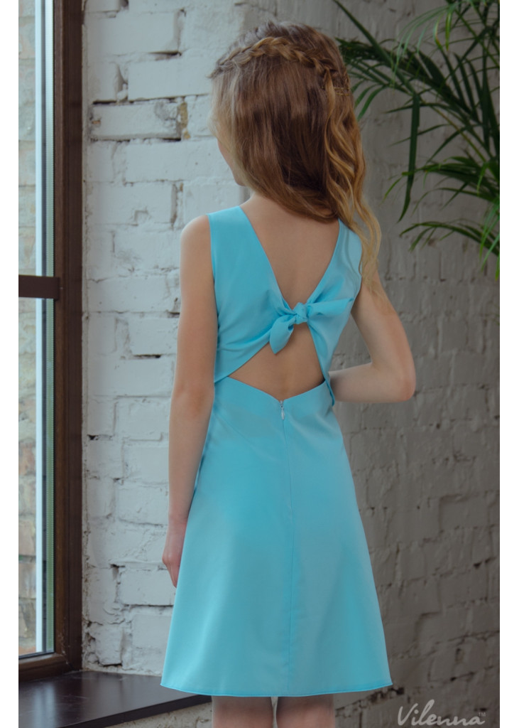 Сукня для дівчинки з квітковою вишивкою та оригінальними зав'язками на спині • колір: блакитний • інтернет магазин • vilenna • д