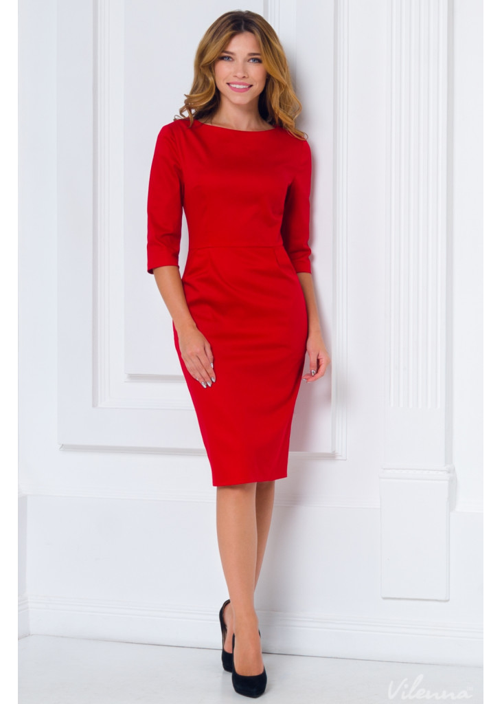 Стильна сукня-футляр зі зручними кишенями • колір: червоний • інтернет магазин • vilenna • вид 3
