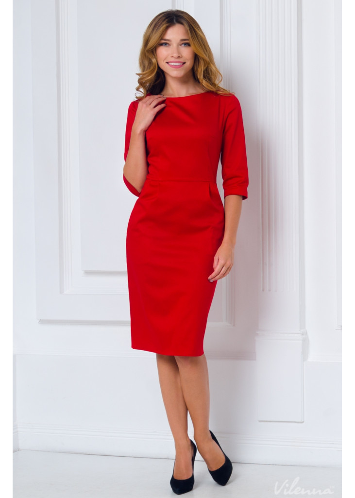 Стильна сукня-футляр зі зручними кишенями • колір: червоний • інтернет магазин • vilenna • ракурс 4
