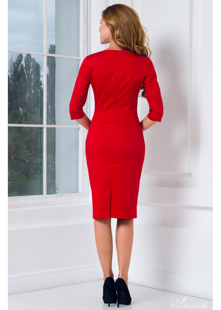 Стильна сукня-футляр зі зручними кишенями • колір: червоний • інтернет магазин • vilenna • додаткове фото 6